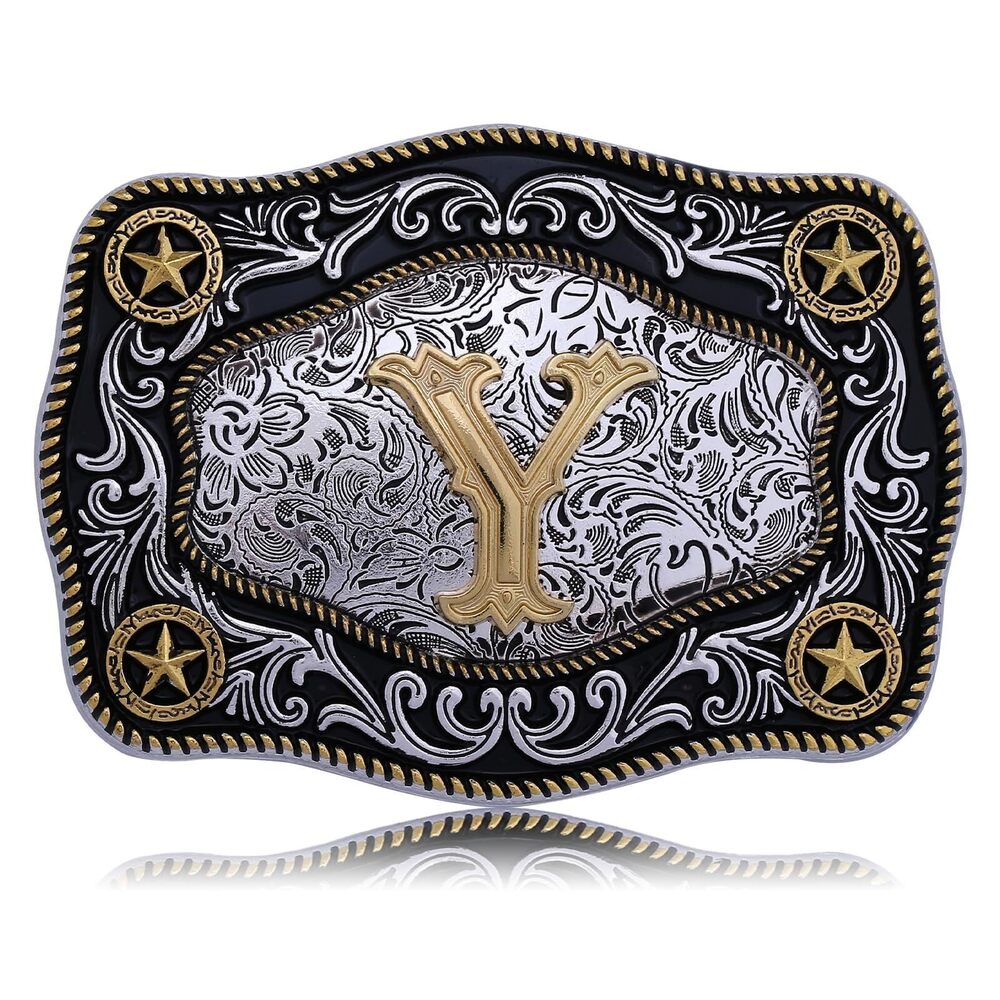 7710 Western Belt Buckle Initial Letters ABCDJMR to Z Large Gold Cowboy